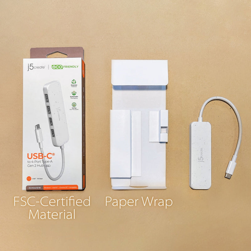 Eco-Friendly USB-C® to 4-Port Type-A Gen 2 Hub