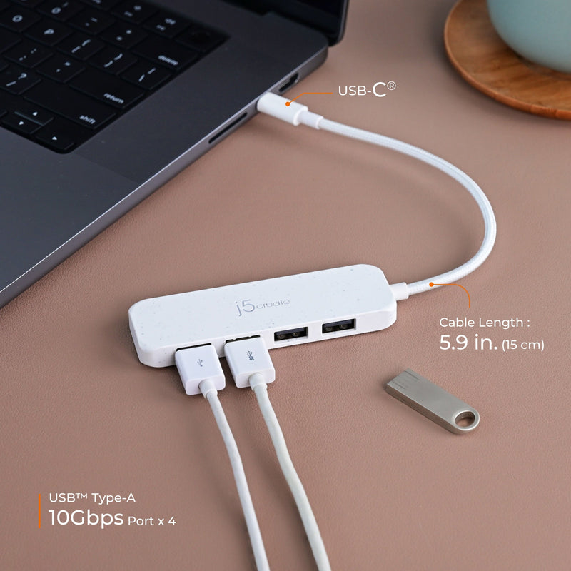 Eco-Friendly USB-C® to 4-Port Type-A Gen 2 Hub