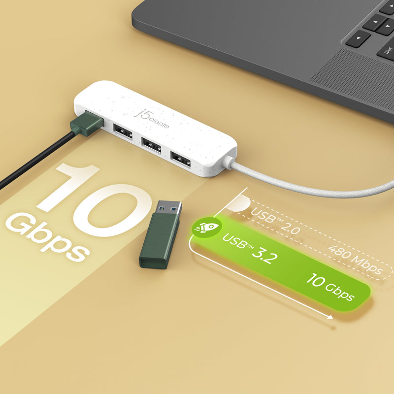 Eco-Friendly USB-C® to 4-Port Type-A Gen 2 Hub