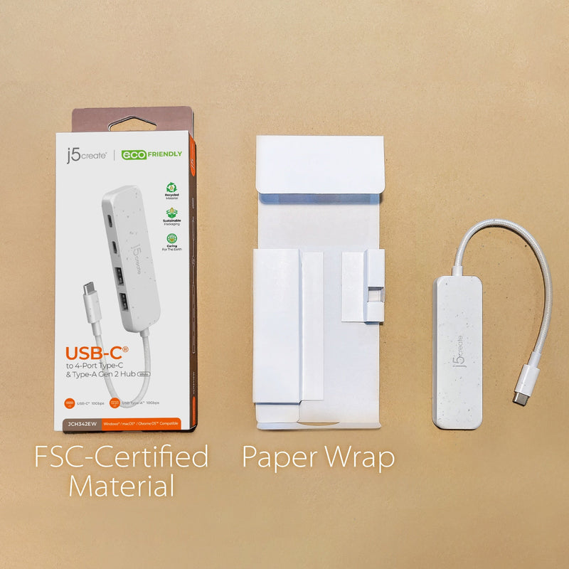 Eco-Friendly USB-C® to 4-Port Type-C & Type-A Gen 2 Hub