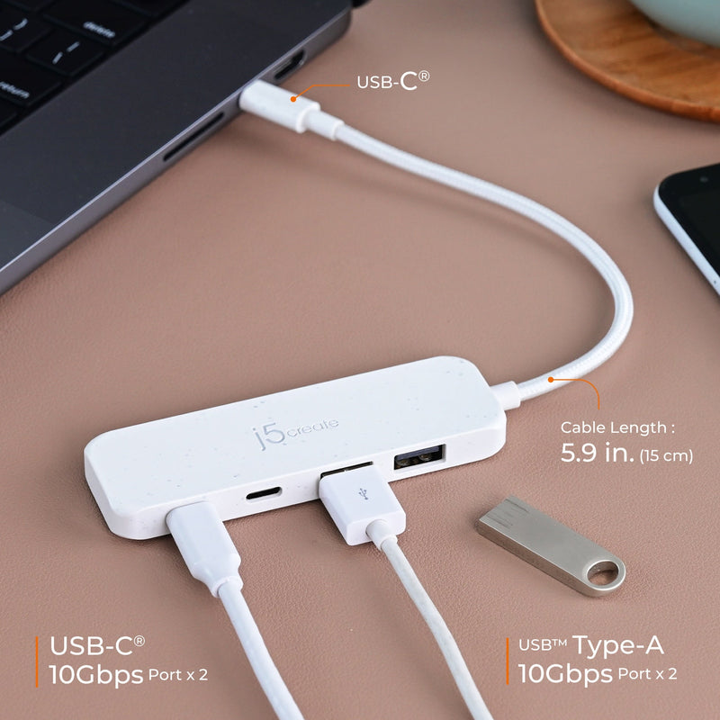 Eco-Friendly USB-C® to 4-Port Type-C & Type-A Gen 2 Hub
