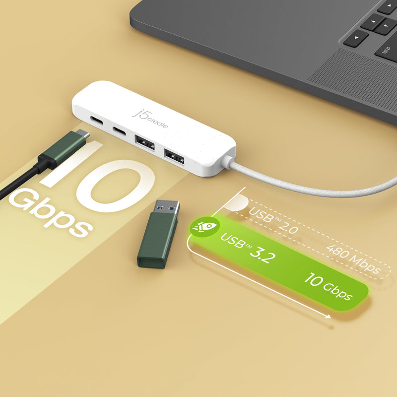 Eco-Friendly USB-C® to 4-Port Type-C & Type-A Gen 2 Hub